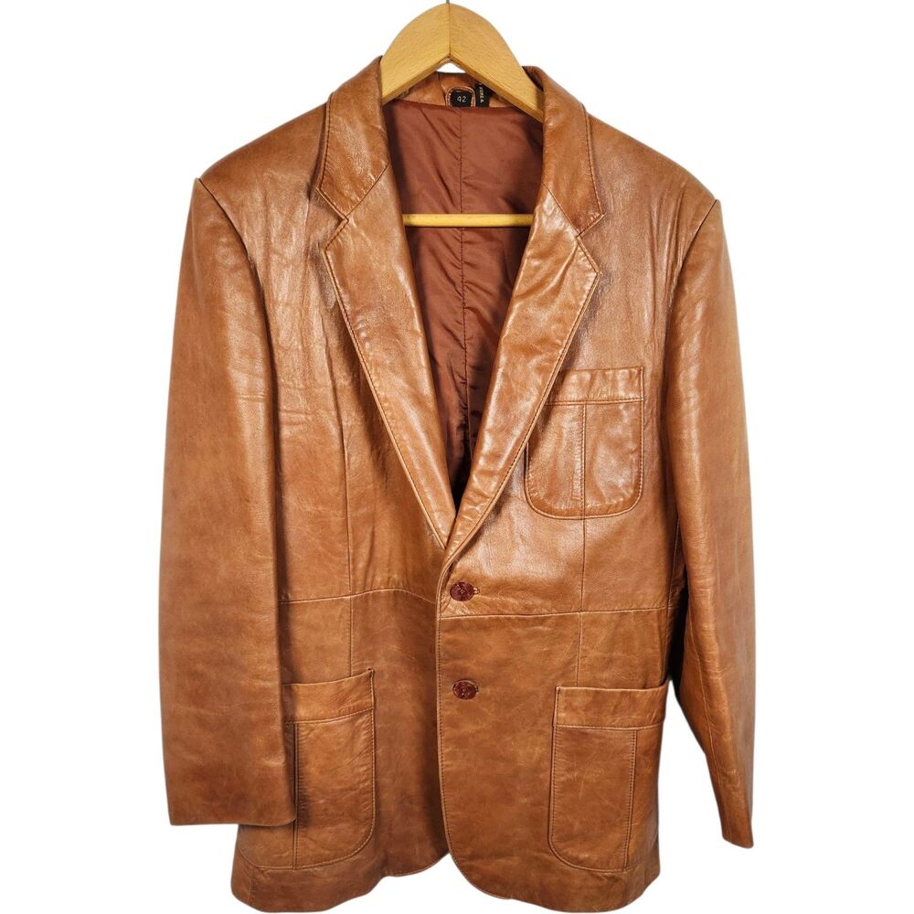 Vintage Fantastic International Cognac Brown‎ Soft Leather Men's Sz 42 Old Money